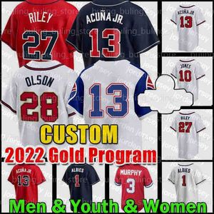 Maillot de baseball 2022 13 Ronald Acuna Jr. 27 Austin Riley Adam Duvall Matt Olson Chipper Jones Eddie
