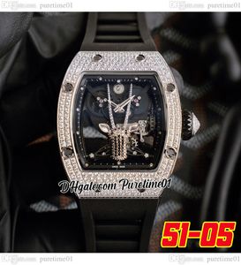 2022 Diamantes 3D Oryx Miyota Automatic Tourbillon Mens Watch Case de diamantes Dial Dial de goma negra Super Edition Puretime01 E281-5105-A1