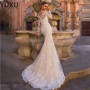 2023 vestidos de novia de sirena árabe vestidos de novia con tren desmontable vestido de novia de manga larga