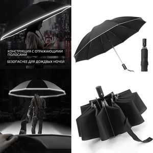 2022 Automatic Umbrella With Reflective Strip Rain Wind Resistant Trip Sun Reverse Umbrellas Folding Umbrella For Drop Ship