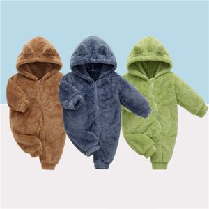 2022 ropa de invierno para bebés para niñas y niños, Pelele de lana suave de otoño, mono con capucha y cremalleras, escalada cálida, 0-24m Ins 211229