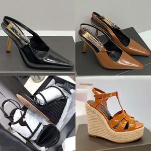 Plate-forme Sandales Femmes Compensées Espadrilles Designer En Cuir Verni Talons Hauts Réglable Bride À La Cheville Robe De Mariée Chaussures Avec Boîte 325