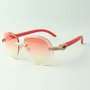 Exquisitas gafas de sol clásicas con micropavé de diamantes 3524027, patillas de madera de color rojo natural, tamaño: 18-135 mm