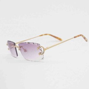 Gafas de sol sin montura con corte de diamantes Vintage para hombre y mujer, anteojos de sol transparentes con montura metálica, 2022