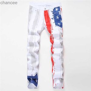 2022 Mode élégant cool pantalons pour hommes jeans avec imprimé graffiti peint denim slim fit jeans blancs hommes hip hop rock street wear HKD230829