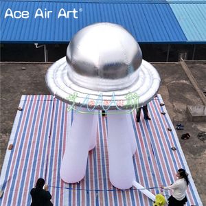 2022 Modelo de OVNI de plata inflable de pie con soporte Nave espacial Oxford Cosas naturales para actividades de promoción de eventos Decoración hecha por Ace Air Art