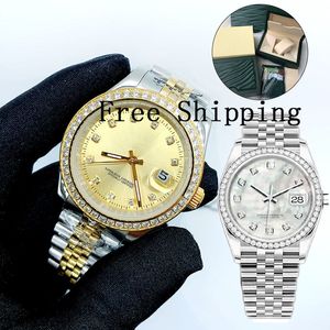 Montre de diamants 41 / 36mm Mens automatique 31mm / 28mm Femme Montres à quartz avec boîte Saphir Montres imperméables Montre de luxe en acier inoxydable