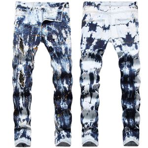 2022 Hommes Bleu Trou Main Cravate Dérive Fleur Décorative Couleur Splash Encre Patch Tissu De Camouflage Petit Jean À Jambe Droite G220415