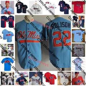 Maillot de baseball Ole Miss Rebels cousu sur mesure de la NCAA 2022 23 Josh Mallitz 24 Jackson Kimbrell 25 Tim Elko 26 Hunter Elliott 27 John Gaddis Maillots Banks Tolley Maillots