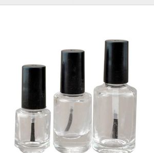2022 Nuevo Botella de esmalte de uñas Gelish de vidrio transparente vacío Botellas de aceite de uñas 5-8-10-12-15 ml Forma cuadrada redonda con tapón de rosca de plástico negro