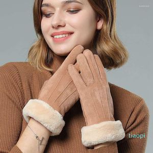 2022 nueva moda guantes de cinco dedos piel de oveja talla única hombres mujeres cálido suave señoras térmico invierno de alta calidad