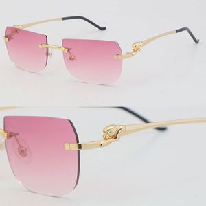 2022 Nuevo modelo Fashion Cheetah Series Gafas de sol sin montura de metal Lente rosa dorada de 18 quilates Gafas de sol masculinas y femeninas Diseño Marcos de ojo de gato Tamaño del marco para hombres: 57-18-140 mm