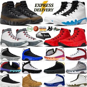 Avec boîte Jump Man 9 Chaussures de basket-ball pour hommes 9s Particule Gris Powder Blue Fire rouge Light Olive Concord UNC Bred Patent Anthracite Sports Sneakers Trainers