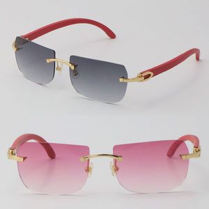 2022 Nouveau style de vente lunettes de soleil en bois rouge métal original bois bleu sans monture or 18 carats C décoration mâle et femelle lunettes de luxe unisexe grand carré chaud