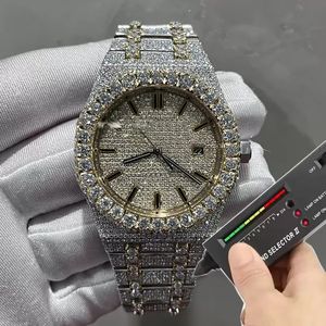2022 Nueva versión VVS Moissanite Reloj para hombre Royal Automatic Gold Mixed Silver Diamantes de 2 tonos pasan la prueba Movimiento ETA 904L Acero inoxidable helado Reloj impermeable