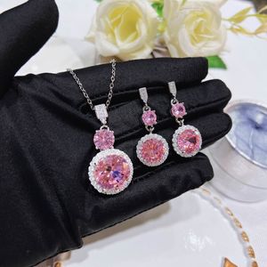 2022 Pink Lab Diamond Jewelry set 925 Sterling Silver Party Wedding Boucles d'oreilles Chocker Collier Pour Femmes Bijoux De Pierres Précieuses De Mariée