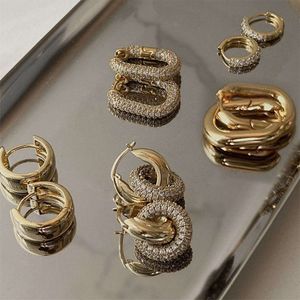 2022 Stud Stud Fashion CZ Zircon Round Huggie Hoop Pendientes para mujer Geométrico U Forma Oreja Hebilla Aros Chapado en oro Joyería de acero inoxidable 230829