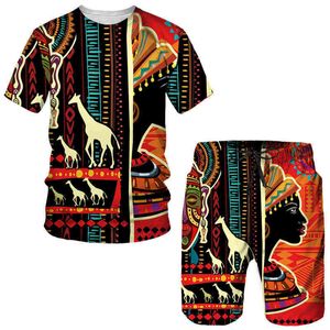 2022 verano 3D estampado africano camiseta pantalones cortos trajes moda estilo étnico pareja trajes Hip Hop Streetwear hombres mujeres chándal conjunto