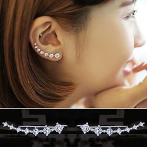 2022 Super brillant Zircon argent or oreille manchette crochet Clip boucles d'oreilles pour femmes bijoux en gros cadeau oreilles rangée