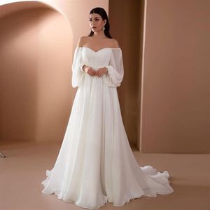 Vestido de novia 2022 estilo simple y generoso cuello de una palabra delgado y cómodo color sólido falda larga 3374