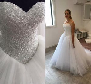 2022 perlas blancas vestido de novia princesa corsé sin tirantes espalda tul drapeado vestidos de novia para mujer para fiesta de novia