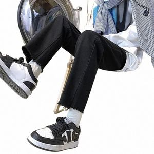 2022 Winter New Korean Fi Jeans en laine pour hommes montrent des jambes hautes Lg brossé chaud Capris Jeans pour femmes bleu clair noir gris X2Hh #