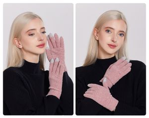 2022 hiver écran tactile gants femmes chaud Stretch tricot mitaines Chenille tissu plein doigt Guantes femme Crochet Lucas épaissir