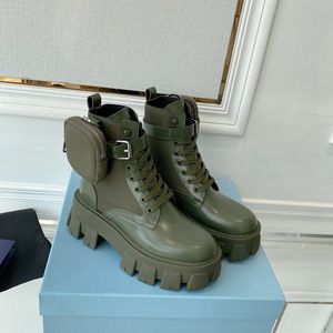 2022 Femmes Rois Bottes Nylon Derby Martin bottes Top Qualité Bataille En Cuir Cheville Chaussures Noir Semelle En Caoutchouc Plate-Forme Chaussures Pochette En Nylon Avec Boîte NO43