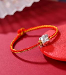 2022 Année du Tiger Zodiac Red String Charm Bracelets 999 Pure Silver TwoColor Braded Bracelet2758584