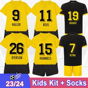 2023 24 Reus Kit Kit Soccer Jerseys Rhaller Hazard Dahoud Guerreiro Schulz Bellingham Home Away Yellow Children's Clothing Football Shirts
