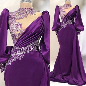 2023 avril Aso Ebi violet sirène robe de bal dentelle cristaux Satin soirée formelle fête deuxième réception anniversaire robes de fiançailles robes Robe De soirée ZJ596