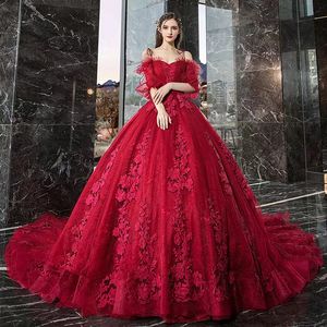 2023 árabe vintage una línea vestidos de novia cristales pura manga larga encaje con cuentas vestido de bola vestido de novia rojo vestido de novia de lujo