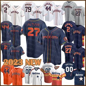 Maillot de baseball Astros 2023 27 Jose Altuve 2 Alex Bregman Jeremy Kyle Houston Man Tucker Yordan Alvarez Michael Brantley David Hensley Hunter Brown Craig Biggio