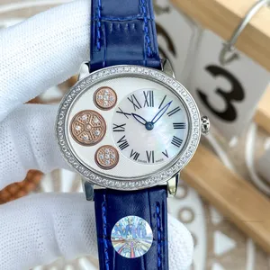 2023 Reloj para mujer más vendido Tamaño 35,8 mm Movimiento de cuarzo Reloj de cuero de moda ovalado con carcasa de acero 316 Conjunto de cristal de zafiro Bisel de diamantes Reloj para mujer