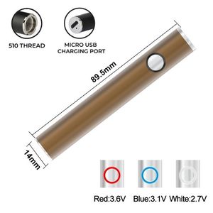 2023 Meilleures ventes Batterie 14 mm de diamètre Cartouche Batteries 650mAh PréchaufferVaribale Tension Vape 510 Fil Batterie Logo personnalisé Bouton de cartouche d'huile épaisse