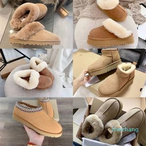 2023 botas de gamuza mujer Tazz zapatilla castaña Disquette piel de oveja bota de nieve botines cálidos de invierno plataforma diapositivas zapatos de tobillo