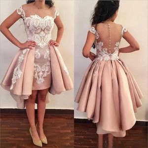 2023 Champagne Rose Scoop Robe De Soirée De Cocktail Robe De Soirée En Dentelle Appliques Haut Bas De Bal Robes De Fiesta Formelle Occasion Spéciale Robes Plus La Taille