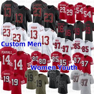 2024 New Brock Purdy George Kittle Football Jerseys Christian McCaffrey Warner Nick Bosa Deebo Samuel Rice Montana Hufanga Aiyuk Young