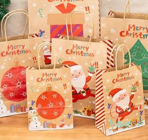 2023 Sacs cadeaux de Noël Dessin animé Père Noël Lanterne Fourre-tout en papier kraft Cadeaux de bonbons de Noël Sac d'emballage Pochette de décoration de fête de Noël