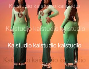 Robe Sexy pour femmes, Design européen et américain, dégradé, coupe cintrée, dos ouvert, longue jupe enveloppée aux hanches, 2023