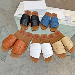 2023 Diseñador Cruz Roman Woody Zapatillas de goma Espuma Suela Sandalias Perla Mocasines para mujer Cuero de vaca Verano Ancho Plano Señora Sandalia Zapatilla