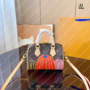 2023 Designer Women bag pumpkin pattern bag Speedy 20cm Mini Shoulder Bag Jacquard Canvas Pillow Handbag Lady Leather Handle Crossbody