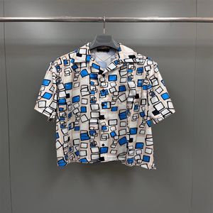 Camisa de manga corta de sarga de poliéster de principios de otoño 2023 con botones de concha de perla - Camisa de bolos Style285O