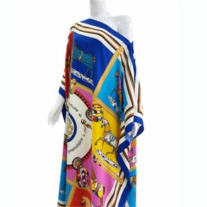 2023 Ropa étnica Kuwait Fashion Blogger Recomendar Impreso Seda Kaftan Maxi Vestidos Sueltos Playa de verano Vestido largo bohemio para damas