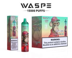 2023 Europa Venta en caliente Waspe Puff Vaper 15000 Puffs 20ml Vapor electrónico desechable Vape RGB Luz de 12 colores Vapor de vapor de pantalla digital Vapor Puff 15k Vapes