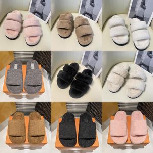 2023 Fuzzy Designer Femmes Slippers Paseo Autumn Comfort Winter Sandales duveteuses Fouilles de laine confortables Fashion Fashion de haute qualité Sherpa Lamb Fur Sandale