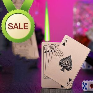 2023 Cartes à jeu de métal chaud Green Flame Poker Nouveau plus léger POKER POKER TORCH BUTANE SANS GAZ METAL METAL DOSTER DOSTS POUR HOMMES