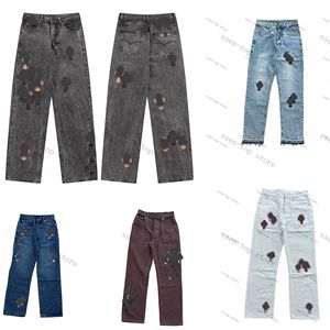 24 Jeans Nuevos pantalones vaqueros para hombre, pantalones rectos lavados viejos de diseñador, estampados de letras, pantalones vaqueros morados de estilo largo con corazones