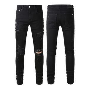 2023 jeans de tiro bajo Jeans ajustados para hombre Ripped Slim fit Stretch Denim Distress Frayed Jean Patrones bordados Lápiz Pantalones moda nueva letra impresa pantalones