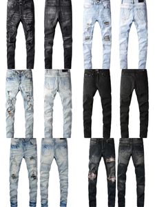 2023 Jeans de luxe jeans pour hommes concepteurs pour hommes pantalons masculins noirs skinny rip white patch biker biker serpent broder taille 28-40